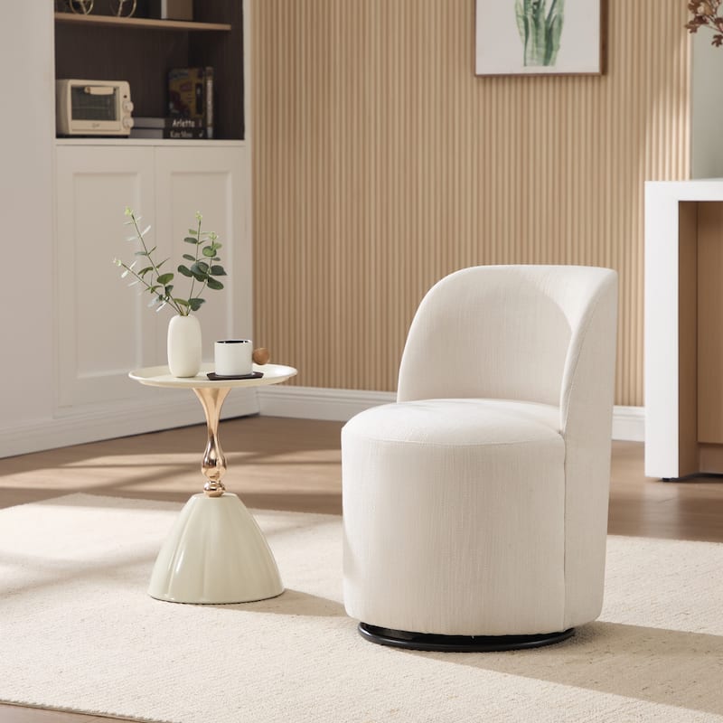 Set Of 1 Upholstered Barrel Chair, Mid Century Modern Round Linen Dining Chair, 360 Degree Swivel Side Chair for Dining Room - Beige