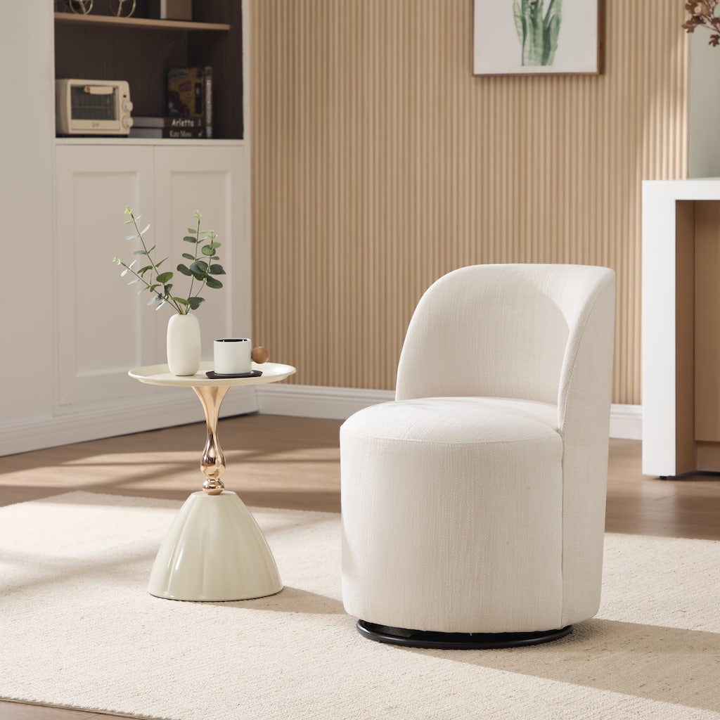 Set Of 1 Upholstered Barrel Chair, Mid Century Modern Round Linen Dining Chair, 360 Degree Swivel Side Chair for Dining Room