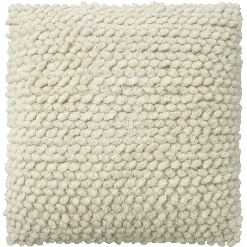20" Ivory Wool Blend Throw Pillow With Texture