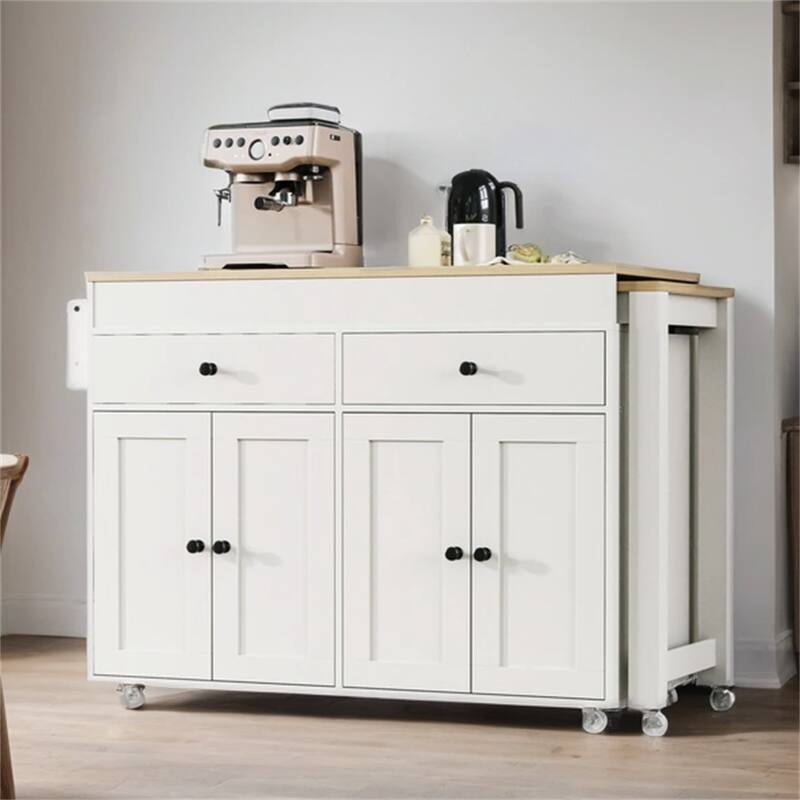 74.5" Rolling Kitchen Island w/ Extendable Top,Spice Rack and Drawers