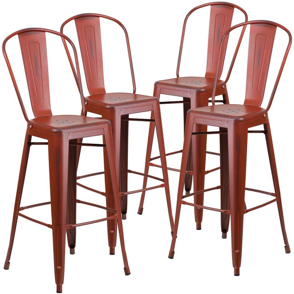 30-inch Distressed Metal Indoor/Outdoor Barstools (Set of 4) - 19"D x 18"W x 46"H
