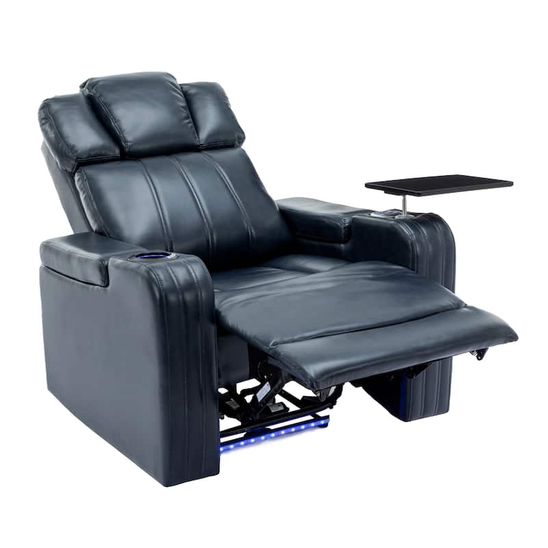 PU Leather Massage Chair with Cup Holder, Bluetooth Speaker and USB Ports Home Theater Recliner with Tray Table