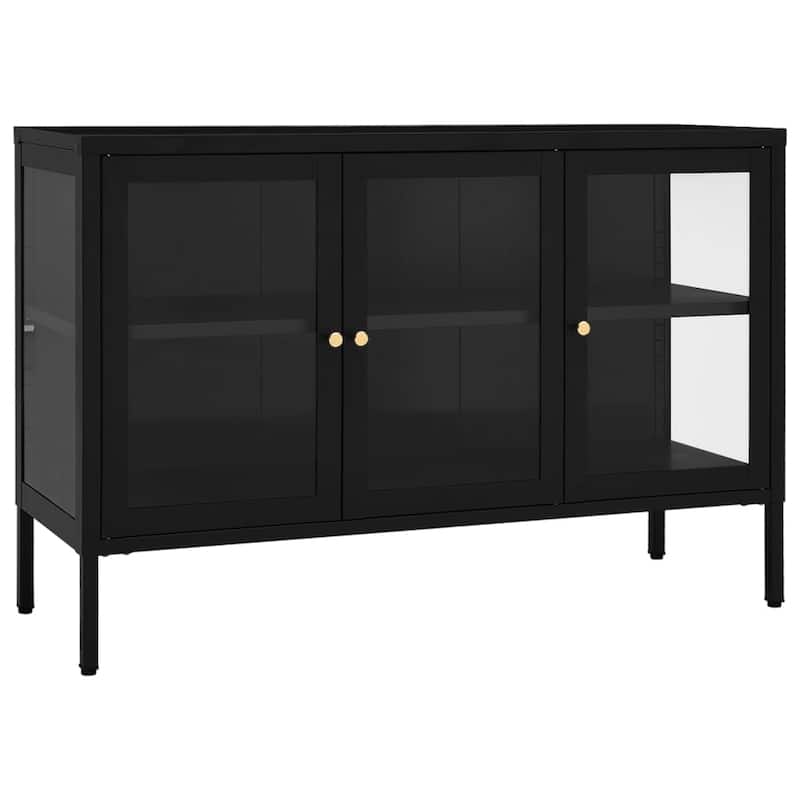 vidaXL Sideboard Black 41.3"x13.8"x27.6" Steel and Glass