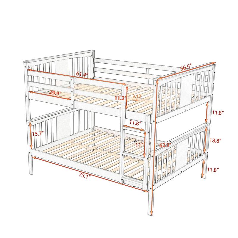 Space-Saving Full Over Full Bunk Bed with Durable Frame and Guardrails