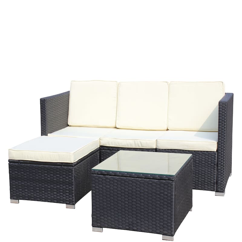 5-Piece PE Rattan Wicker Cushioned Sofa Set and Coffee Table
