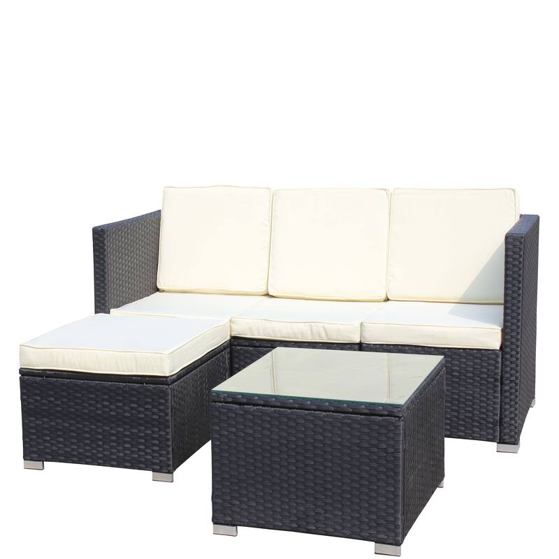 Outdoor Garden Patio Furniture 5-Piece PE Rattan Wicker Cushioned Sofa Sets and Coffee Table, patio furniture set;outdoo