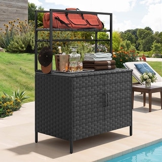 Moasis Outdoor Wicker Storage Cabinet,,Multi-functional Patio