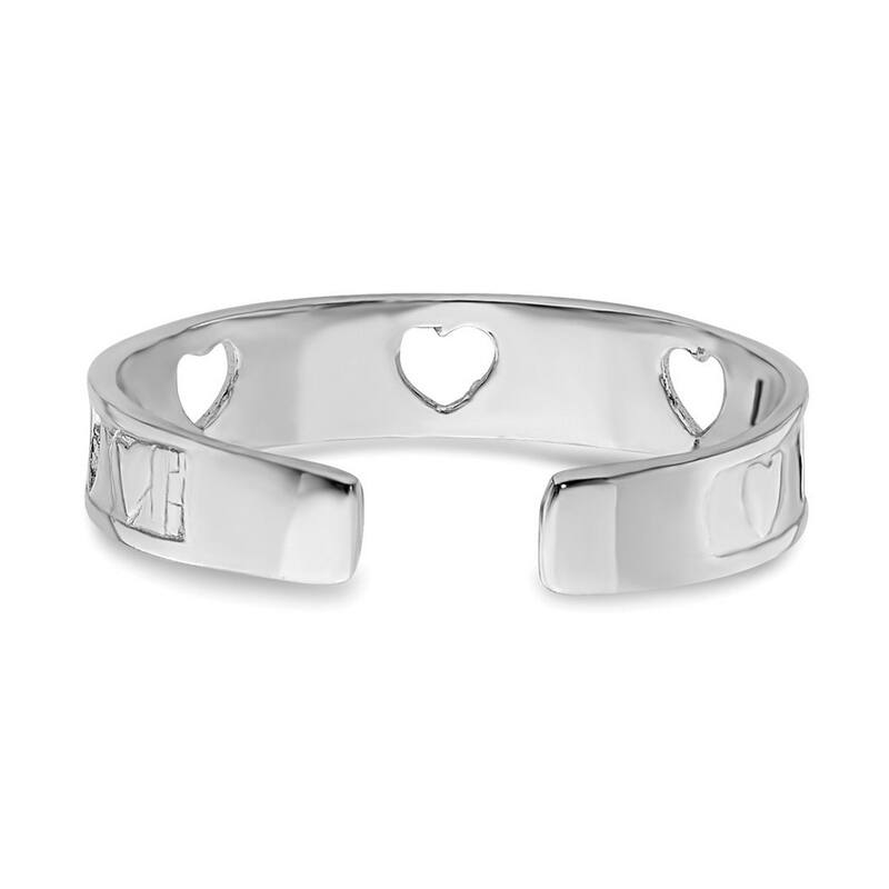 Curata Solid 14 karat White or Yellow Gold Polished Cut-out Hearts Toe Ring