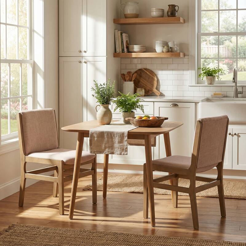 Christopher Knight Home - Mid-Century Modern 3-Piece Dining Set with Square Wood Table and Upholstered Armless Dining Chairs