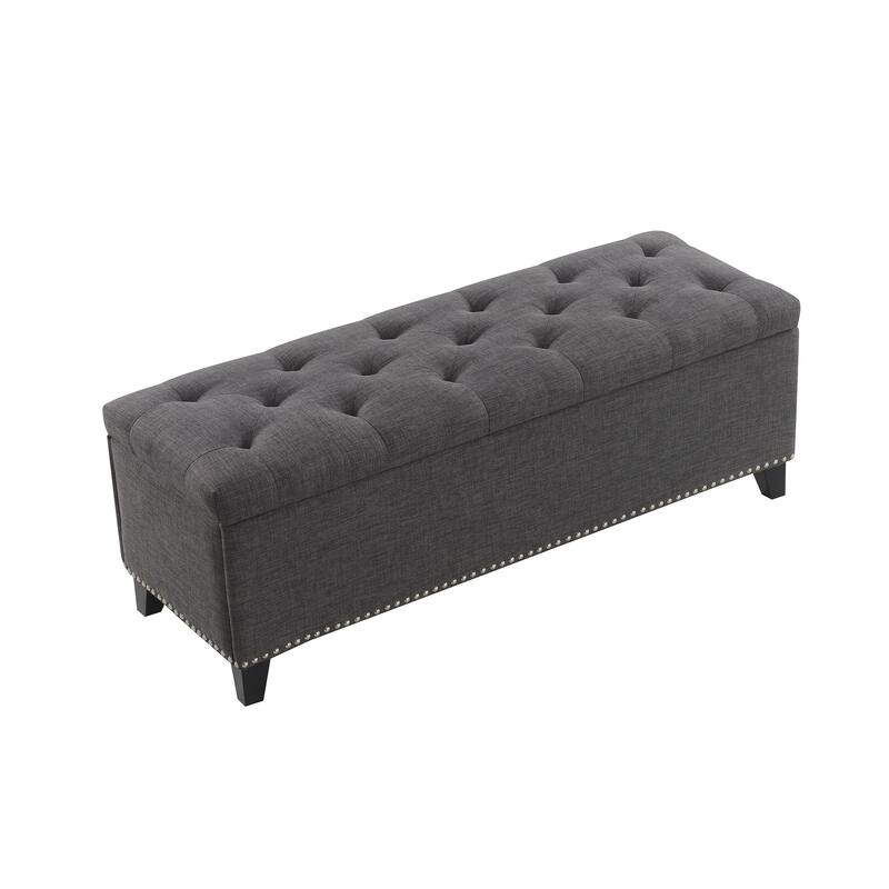 47.5" Storage Bench Ottoman Bench with Safety Close Hinge, Dark Gray End of Bed Bench Indoor Bench Lounge Bench