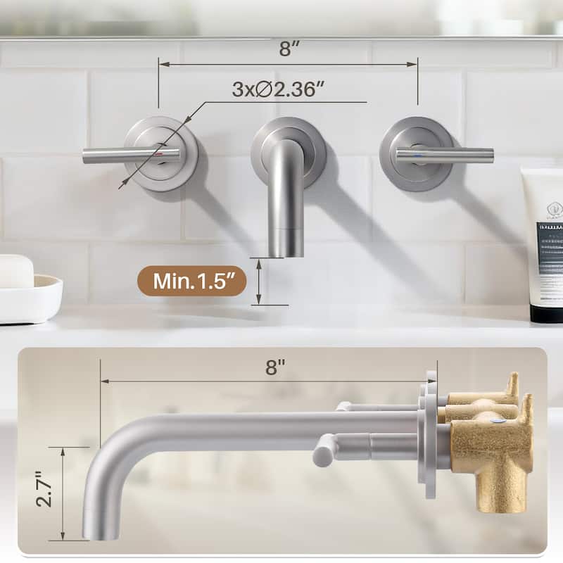 WOWOW Double Handle Wall Mount Bathroom Sink Faucet