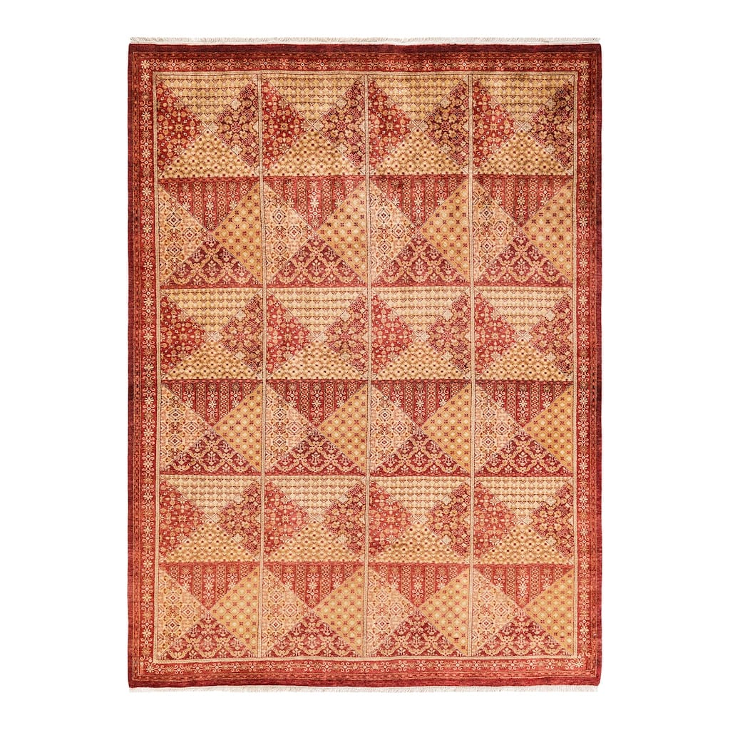 Overton Hand Knotted Wool Contemporary Oriental Orange Area Rug - 6' x 9'