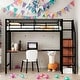 preview thumbnail 1 of 10, Twin Size Metal Loft Bed with Desk and Metal Grid, Stylish Metal Frame Bed with Lateral Storage Ladder and Wardrobe Black