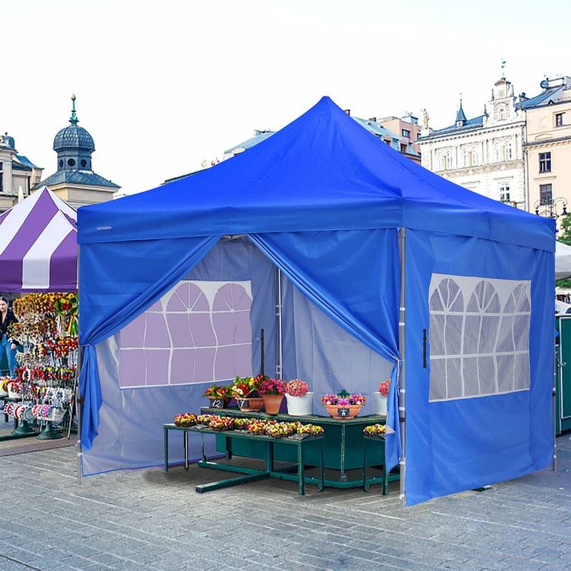 Zenova 10x10 Pop Up Canopy Tent Instant Folding Shelter With 4 Sidewalls with Free Mosquito Net - Clear