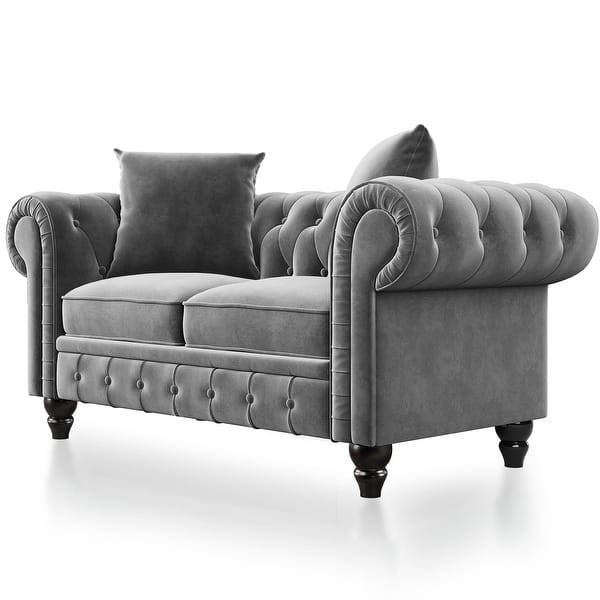 Kinwell 2 Pieces Tufted Velvet Upholstered Loveseat 3 Seat Sofa Roll Arm Classic Chesterfield Sofa Set 5 Pillows Included Overstock 32173864