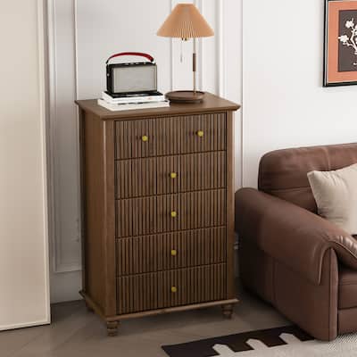 GDFStudio - Ava 45" Tall 5-Drawer Dresser with Fluted Detail and Wooden Base