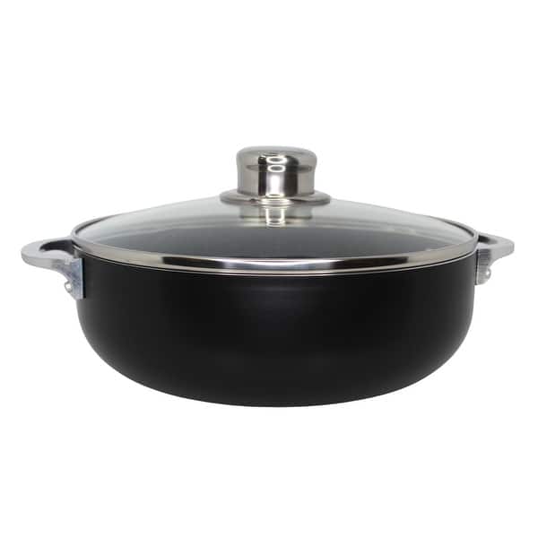 slide 2 of 30, Bistro-Cera Aluminum Speckled Black Ceramic Caldero with Glass Lid, Black 3.2qt