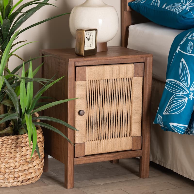 bali & pari Holitz Modern Bohemian Walnut Brown Finished Bayur Wood Nightstand
