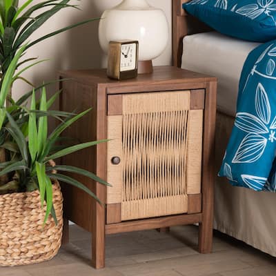bali & pari Holitz Modern Bohemian Walnut Brown Finished Bayur Wood Nightstand