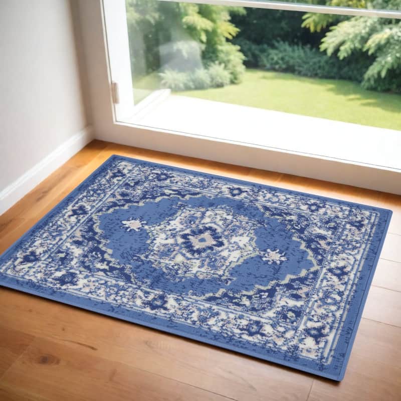 Buzi Power Loomed Floral Stain Resistant Area Rug By HomeRoots - 36' X '24' X '0.39 - 36' X '24' X '0.39 - Cream/Onyx - Rectangle