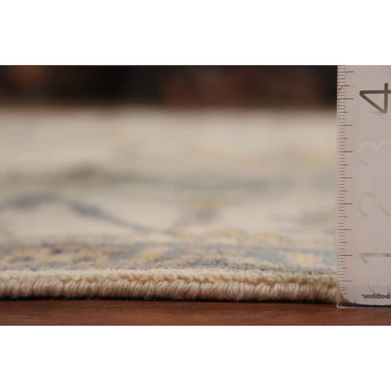 All-Over Ivory Oushak Area Rug Hand-Knotted Wool Carpet - 9'0"x 11'10"