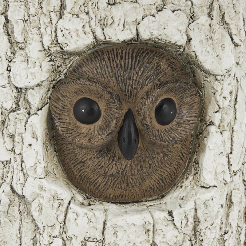 White Magnesium Oxide Tree Trunk Owl Garden Stool with Brown Accents