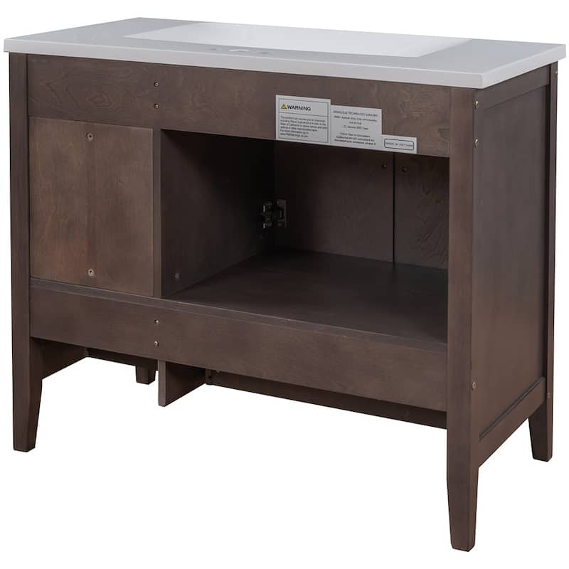36" Bathroom Vanity with Ceramic Basin - Storage Cabinet with Drawers