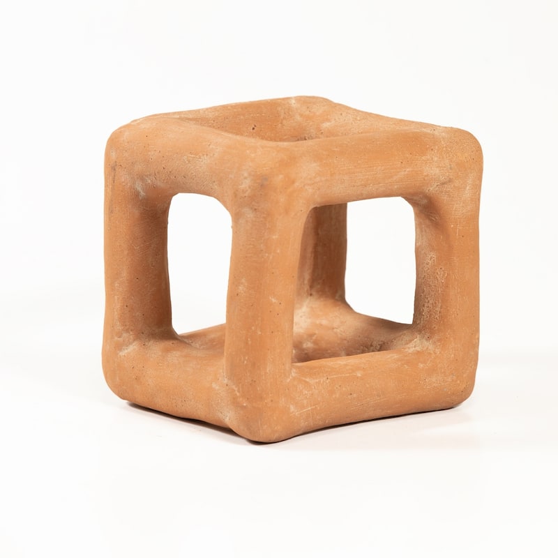 Terracotta Cube Tabletop Decoration - 18" - Brown