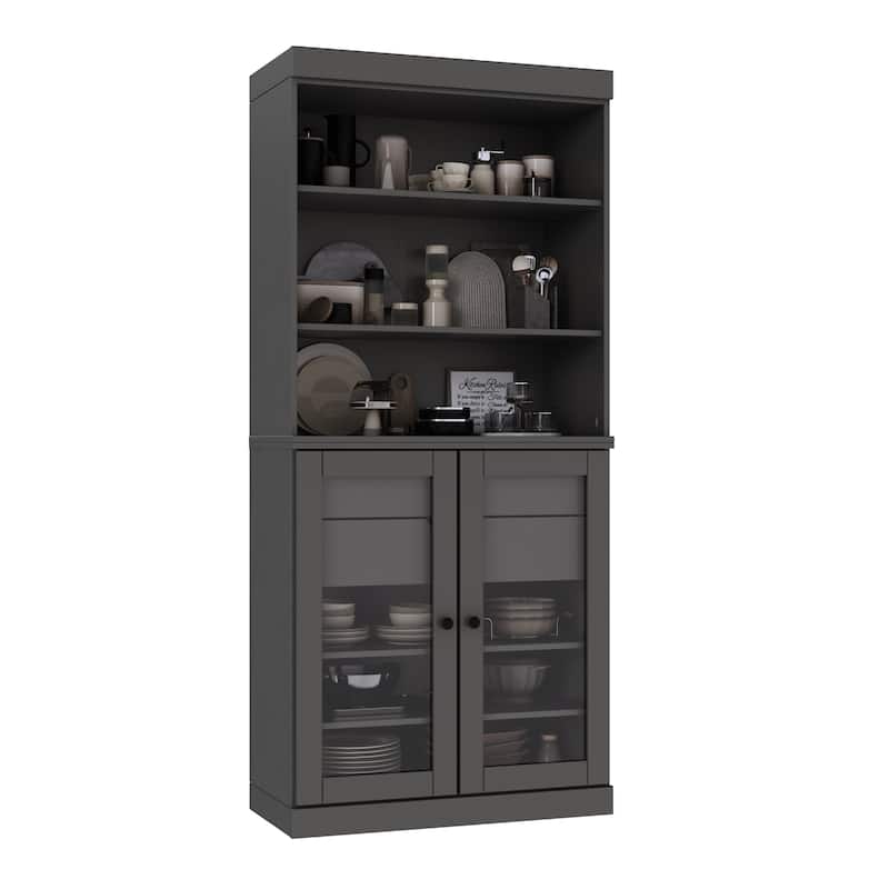 100% Solid Wood Kitchen Pantry Cabinet with 2 Clear Glass or Solid Wood Doors and 2-Drawer Organizer by Palace Imports