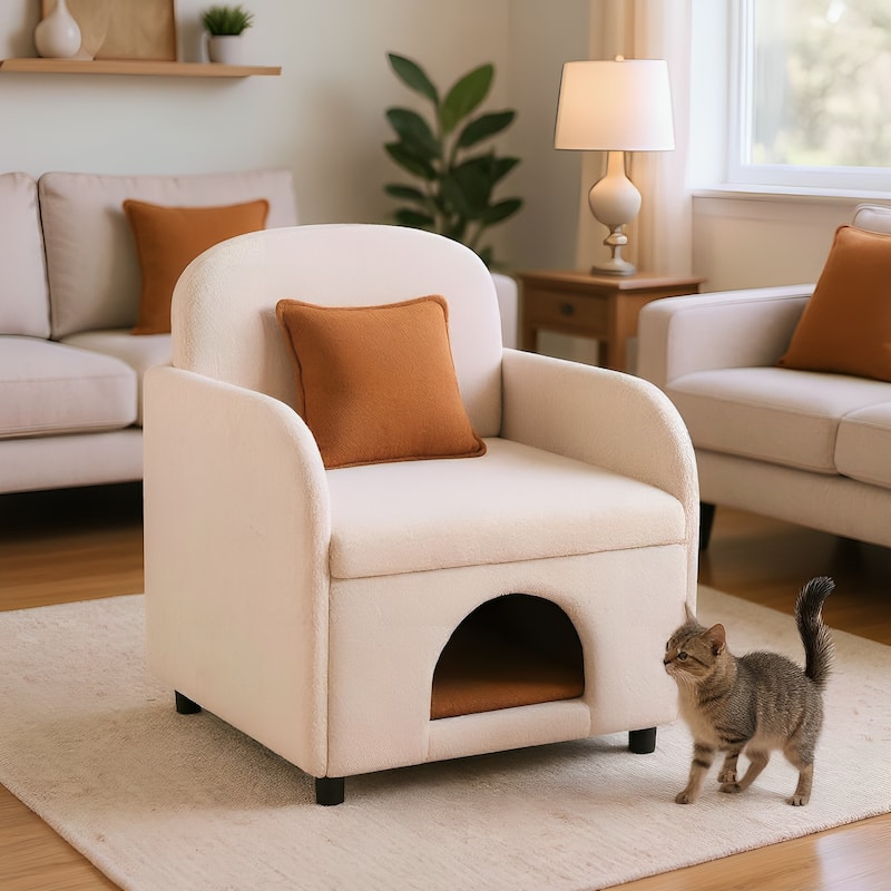 Furniture Style 2 in 1 Pet Friendly Fluffy Fabric Sherpa Upholstered Leisure Armchair with Lumbar Pillow