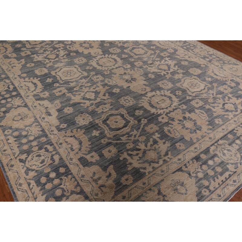 Blue Oushak Vegetable Dye Area Rug Handmade Wool Carpet - 8'0" x 9'10"