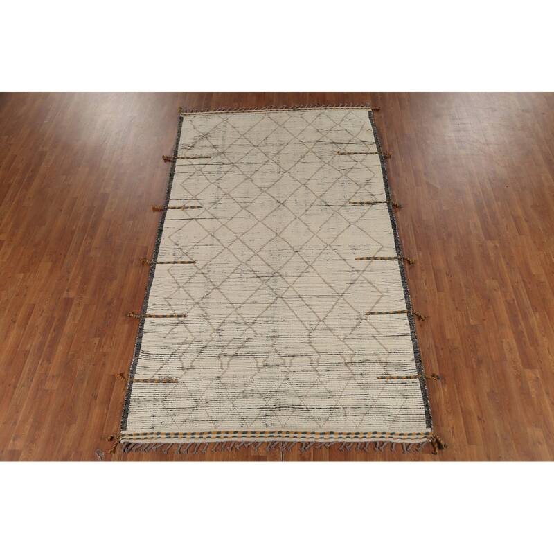 Stripe / Trellis Moroccan Oriental Area Rug Handmade Wool Carpet - 5'9"x 9'10"