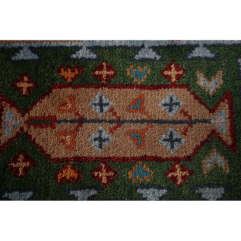 Blue Geometric Oushak Oriental Area Rug Hand-Knotted Wool Carpet - 3'11"x 5'11"