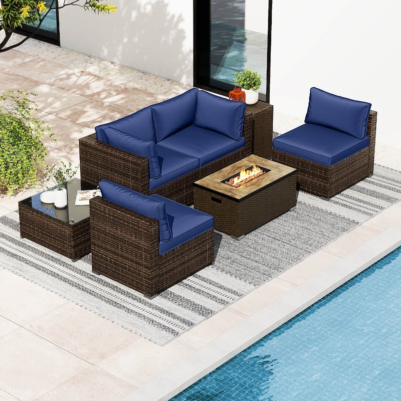 Costway 7 Pieces Outdoor Furniture Set with 32" Fire Pit Table and - See Details