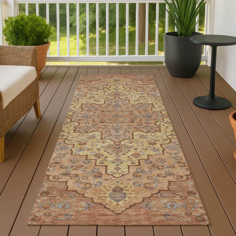 Machine Washable Indoor/ Outdoor Traditional Karachy Chantille Rug - Copper - 2'3" x 7'6"