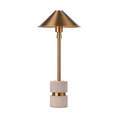 Scifi Steampunk Desk Lamp, Brass Alabaster Stone Table Light Metal Cone Shade