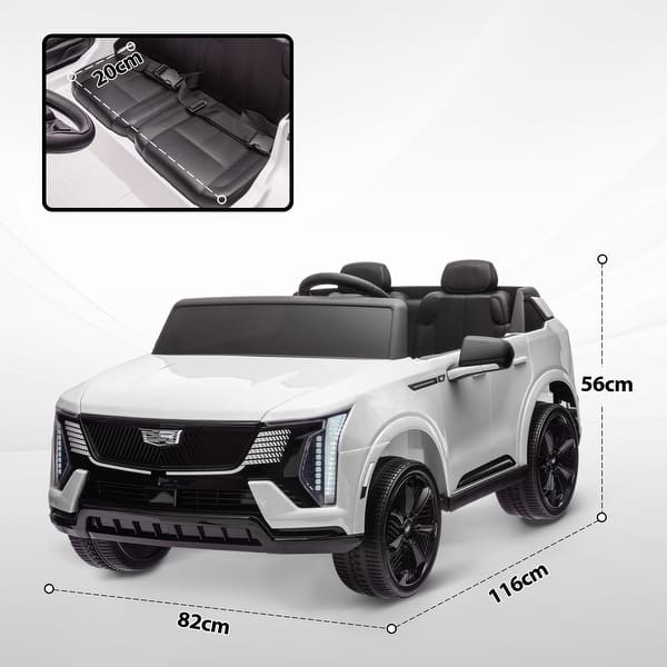 dimension image slide 1 of 2, Licensed Cadillac Escalade Ride-On Car with Dual Control, Suspension & Extended Run-Time - White