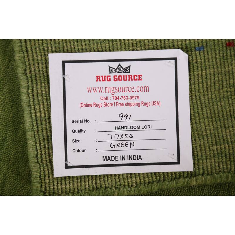 Hand Knotted Oriental 100% Wool Carpet Tribal Animal Pictorial Green Gabbeh Area Rug - 7' 7'' X 5' 3''