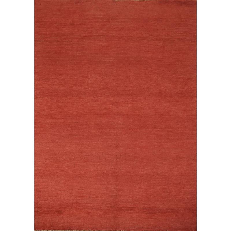 Gabbeh Modern Area Rug Hand-Knotted Solid Orange Wool Carpet - 4'11" x 6'7"