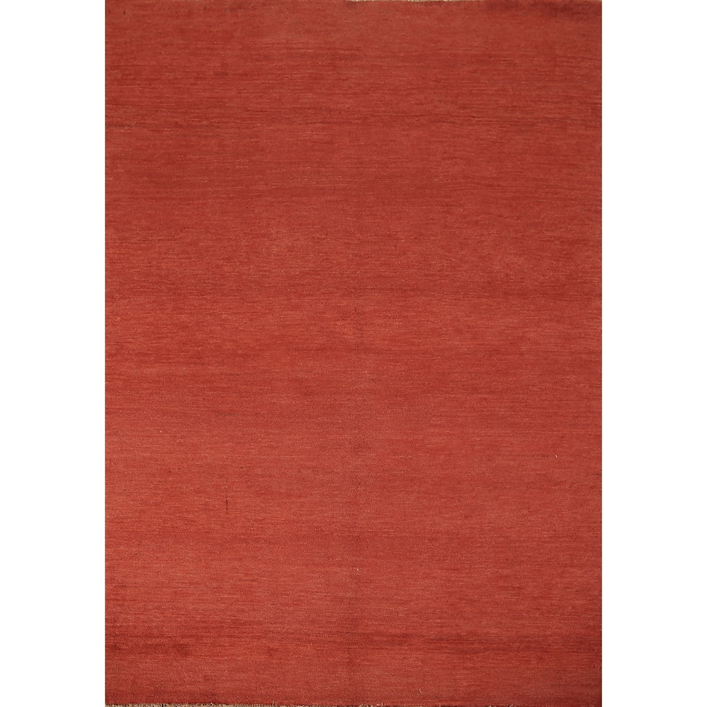 Gabbeh Modern Area Rug Hand-Knotted Solid Orange Wool Carpet - 4'11" x 6'7"