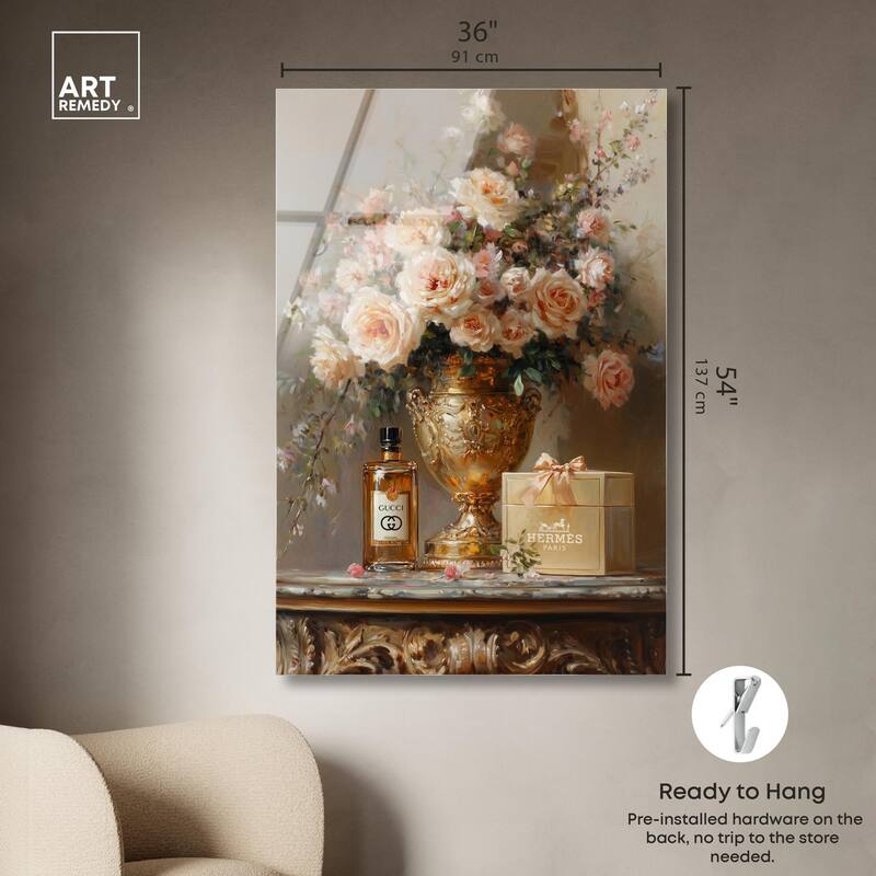Classical Vase Tans and Floral Acrylic by Art Remedy, Ready to Hang