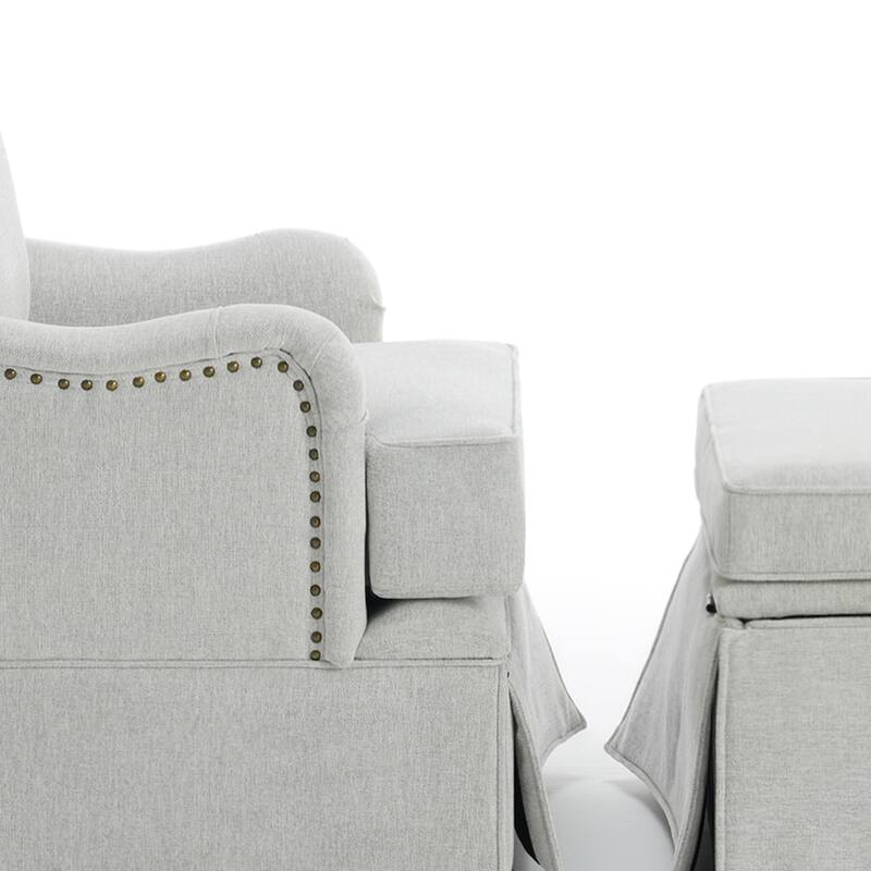 Skirted Swivel Accent Nailhead Barrel Chair With Storage Ottoman Set