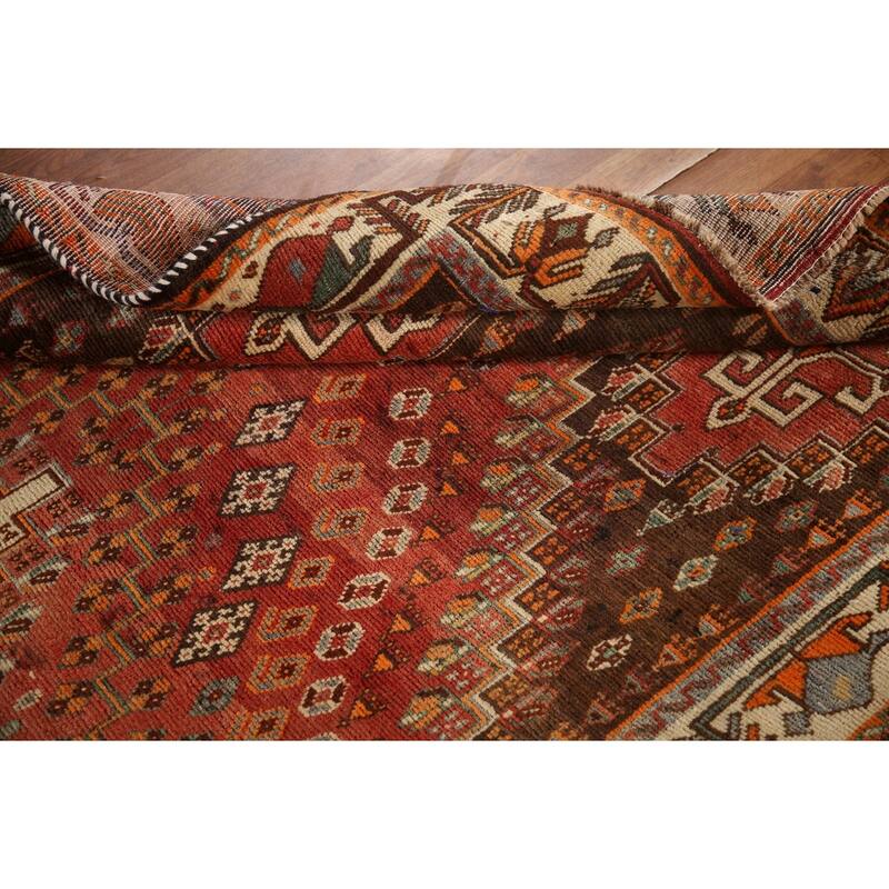 Geometric Shiraz Persian Vintage Area Rug Handmade Orange Wool Carpet - 5'0"x 8'9"