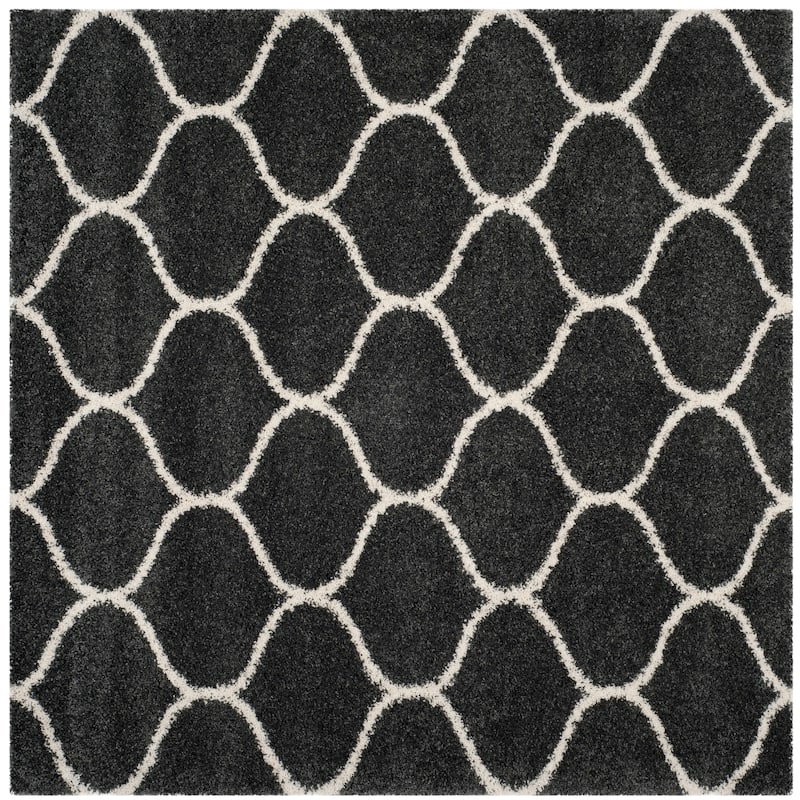 SAFAVIEH Hudson Shag Pushpa Trellis 2-inch Thick Area Rug - 9' Square - Dark Grey/Ivory