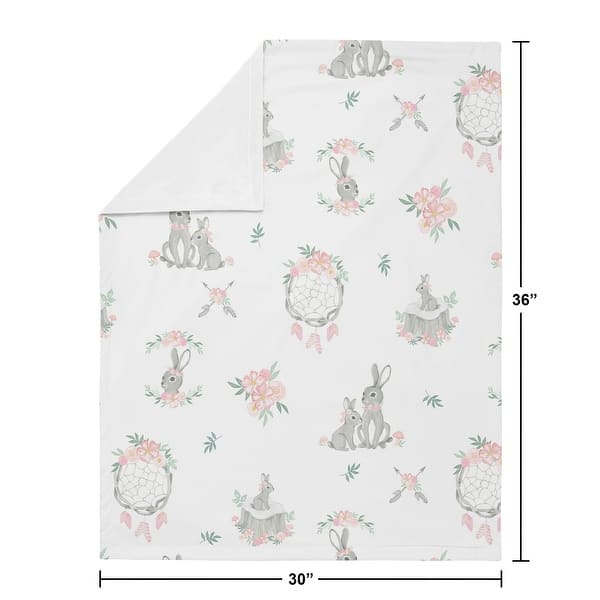 Woodland Bunny Collection Girl Baby Receiving Security Swaddle Blanket - Blush Pink and Grey Boho Floral Watercolor Rose Flower