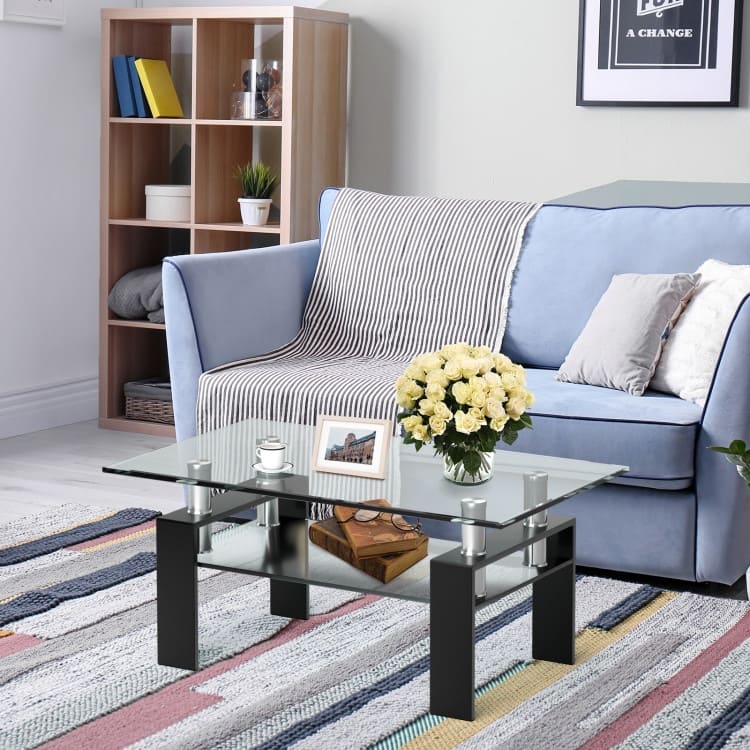 Rectangle Glass Table with Metal Legs for Living Room - 39" x 23.5" x 17.5"