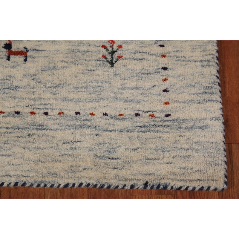 Beige Tribal Gabbeh Oriental Rug Hand-Knotted Wool Carpet - 3'11" x 5'9"