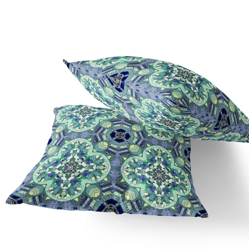HomeRoots Set of Two 16" X 16" Blue and Green Blown Seam Floral Indoor Outdoor Throw Pillow - 16.00' X '16.00' X '5.00