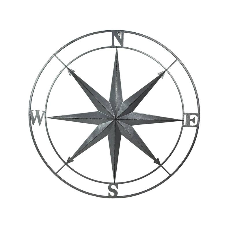 Zeckos Galvanized Metal Nautical Compass Rose Wall Hanging 36 In.