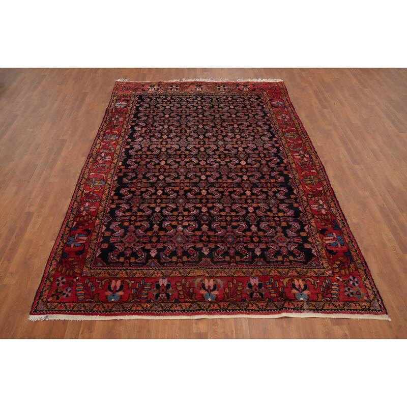 Hand Knotted Oriental 100% Wool Carpet Traditional Floral Navy Blue & Blues Lilian Area Rug - 10' 3'' X 7' 2''